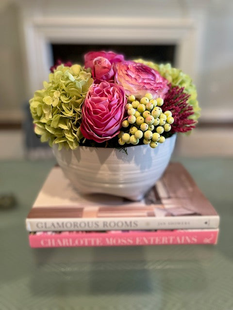 Green Hydrangea and Fuchsia Florals in Taliah bowl