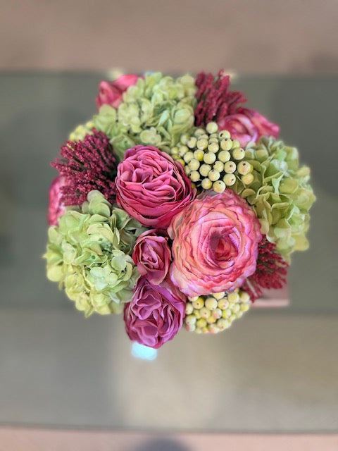 Green Hydrangea and Fuchsia Florals in Taliah bowl