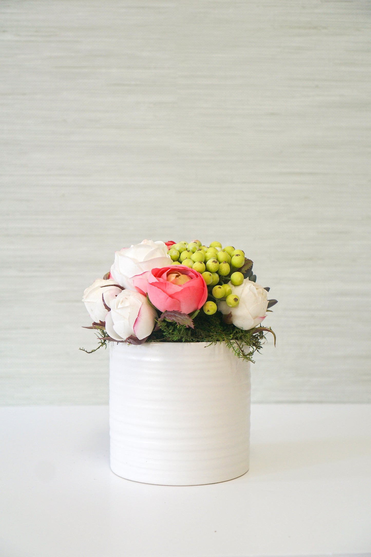 Poppy Planter with Lush Florals and Succulent