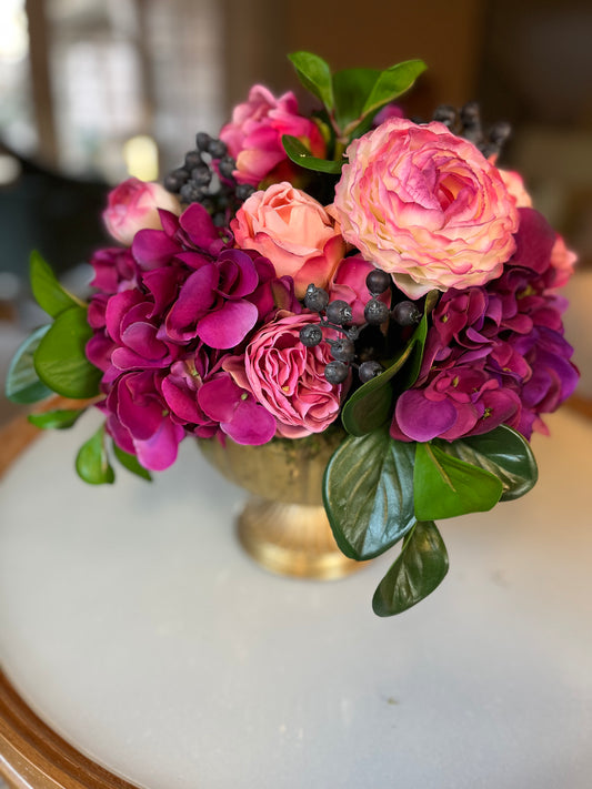 Purples and Pinks in a Pedestal Bowl