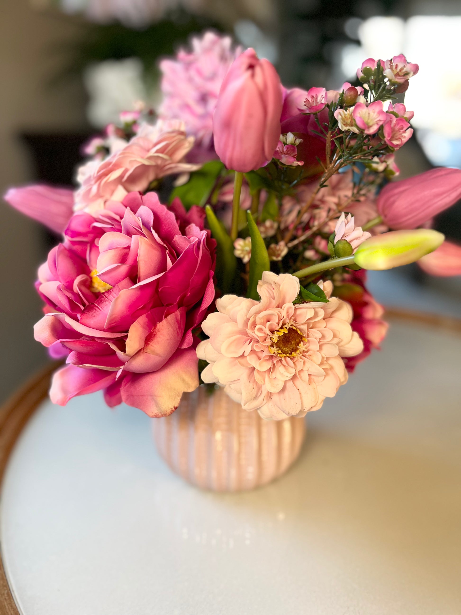 pink florals in pink vase