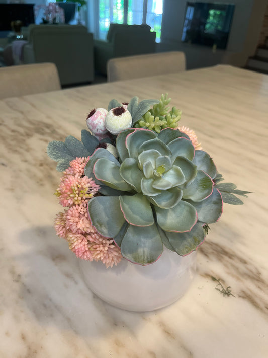 Succulents and berries in white Teagan planter