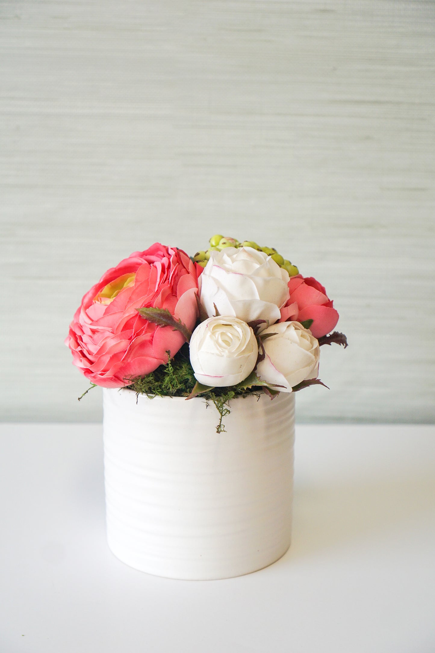 Poppy Planter with Lush Florals and Succulent